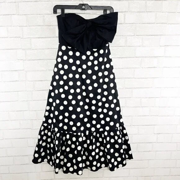 Hutch for Anthropologie Black & White Polka Dot Strapless Dress with Bow Size 4P - Picture 3 of 13